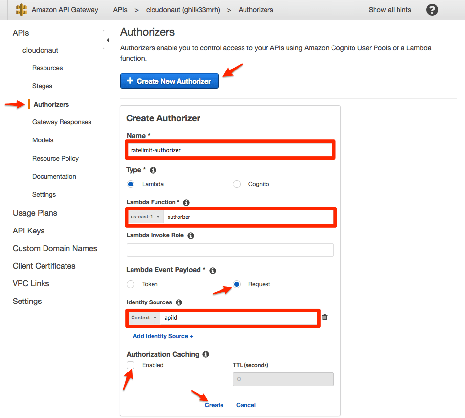 Create API Gateway custom authorizer