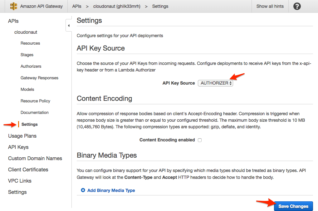 Configure API Gateway to use the Custom Authorizer to return the API key value