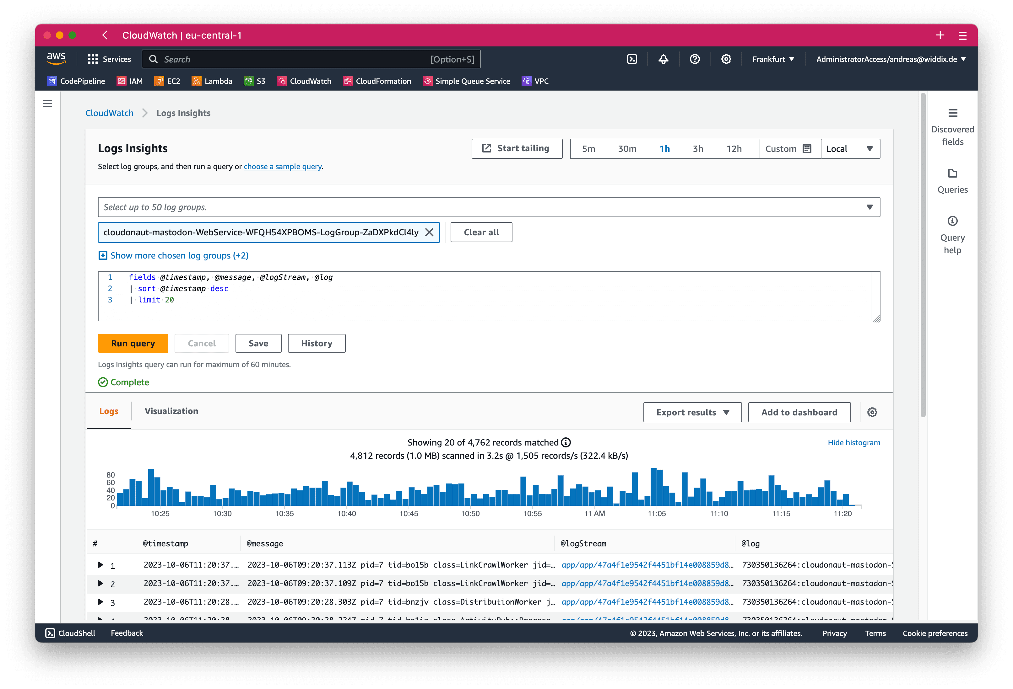 Analyzing log messages with CloudWatch Logs Insights