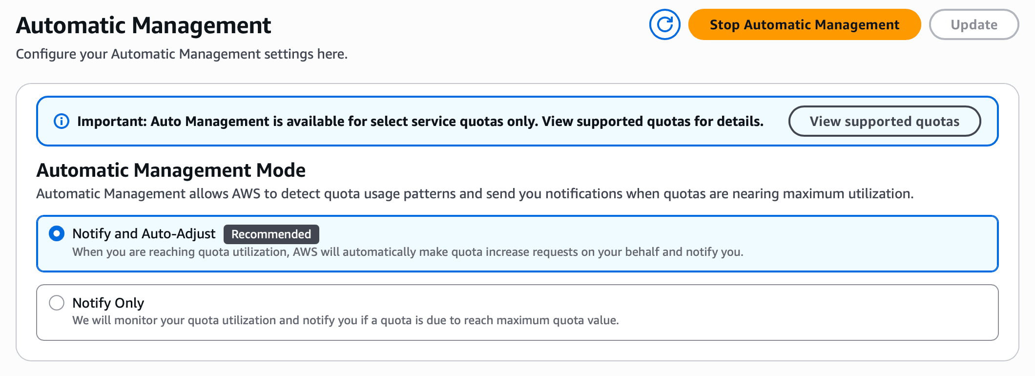 Show supported quotas